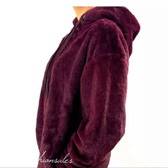 Victorias Secret Pink Faux Fur Campus Hoodie Cozy Supersoft Pullover Jacket Kir - Picture 4 of 6